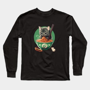 cute cat eating ramen Long Sleeve T-Shirt